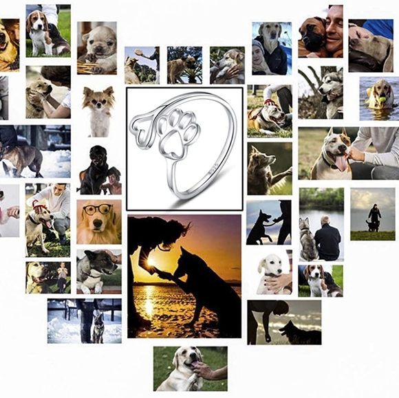 Pet paw print heart 925 sterling silver ring - Picture 4 of 4